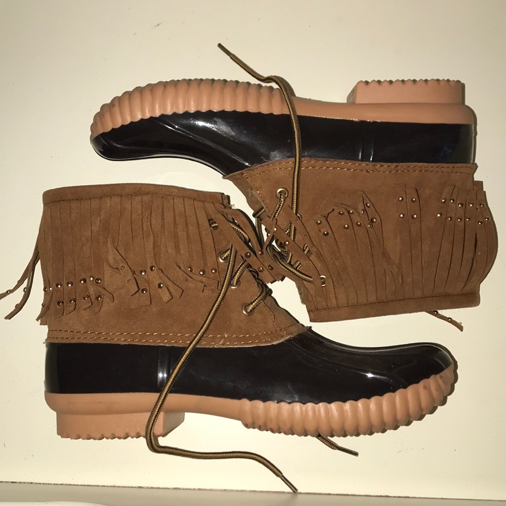 L.L. Bean style duck boots with suede fringe